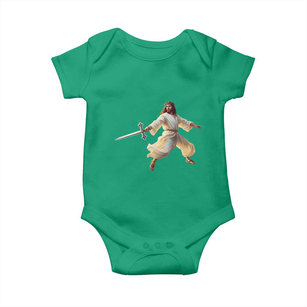 Funny Fencing Jesus Baby Onesie Combat Sport Christan Lover TS14 Irish Green Print Your Wear