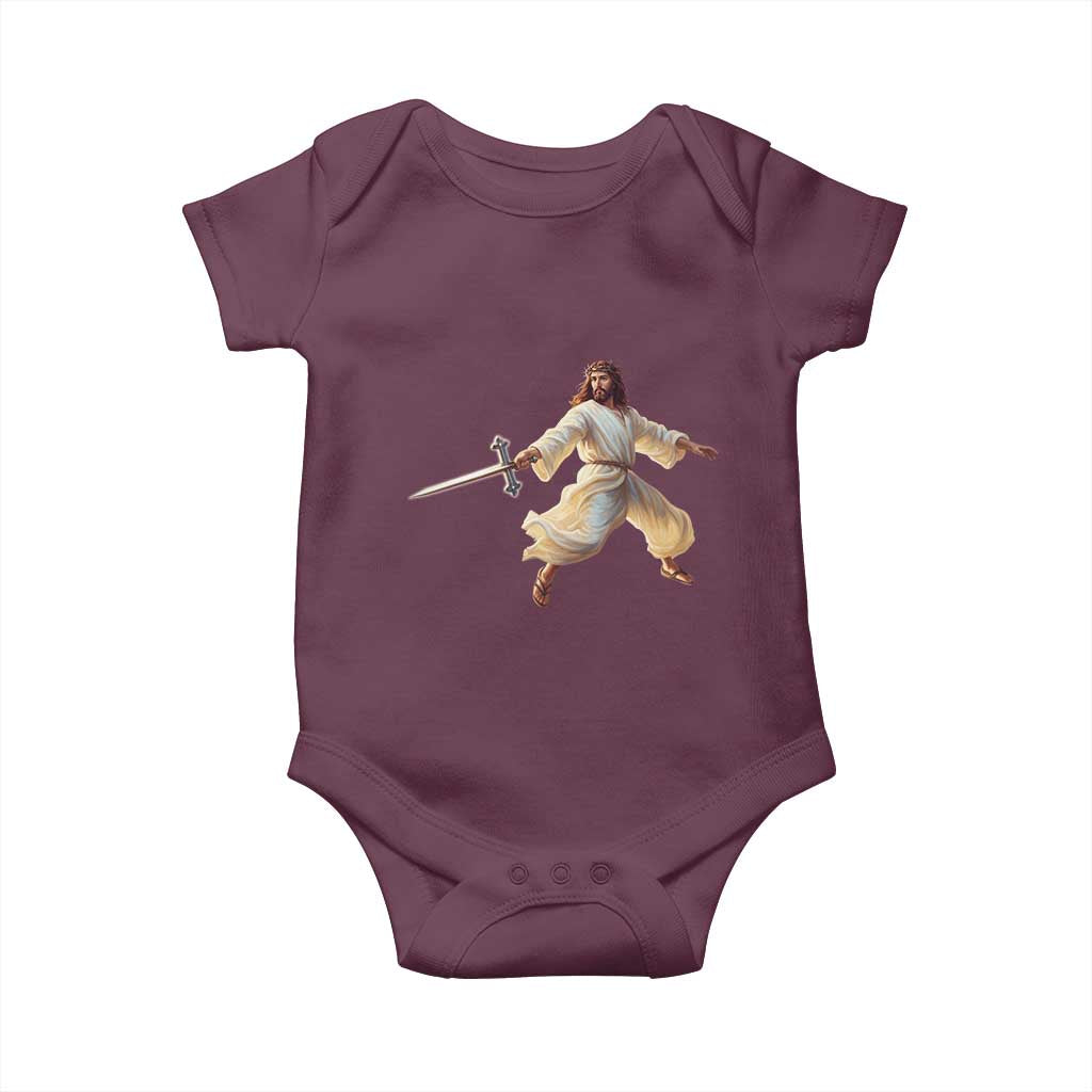 Funny Fencing Jesus Baby Onesie Combat Sport Christan Lover TS14 Maroon Print Your Wear