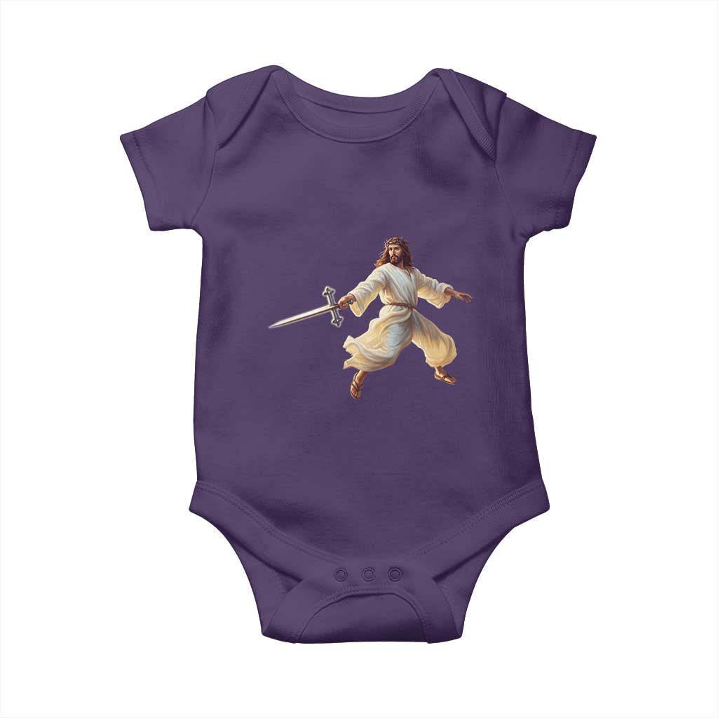 Funny Fencing Jesus Baby Onesie Combat Sport Christan Lover TS14 Purple Print Your Wear