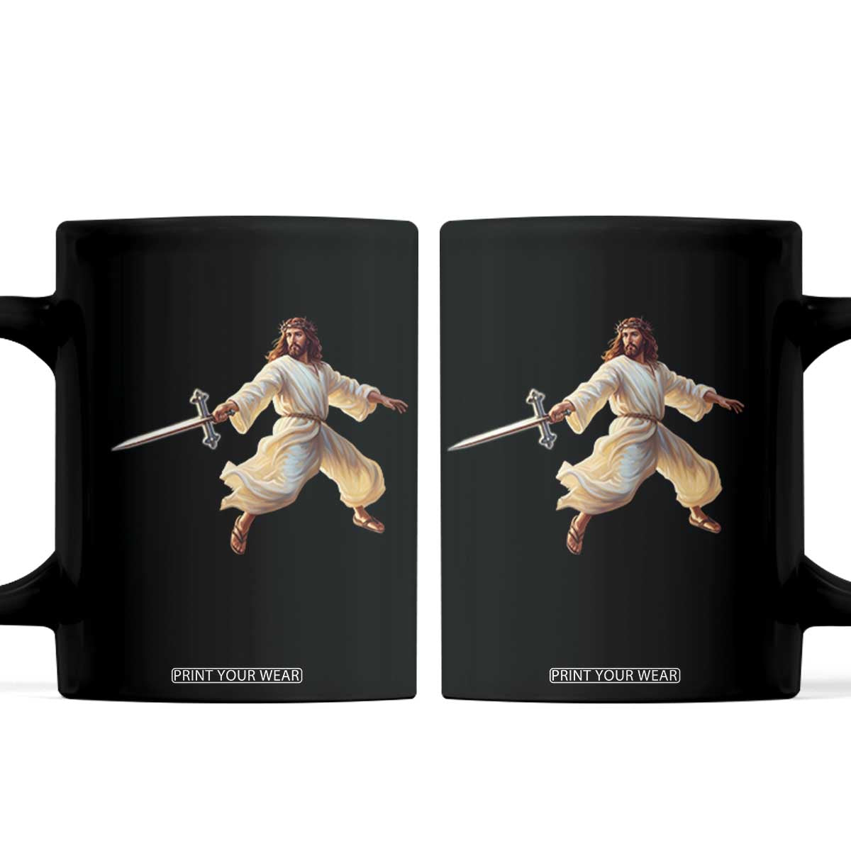 Funny Fencing Jesus Coffee Mug Combat Sport Christan Lover TS14 Black Print Your Wear