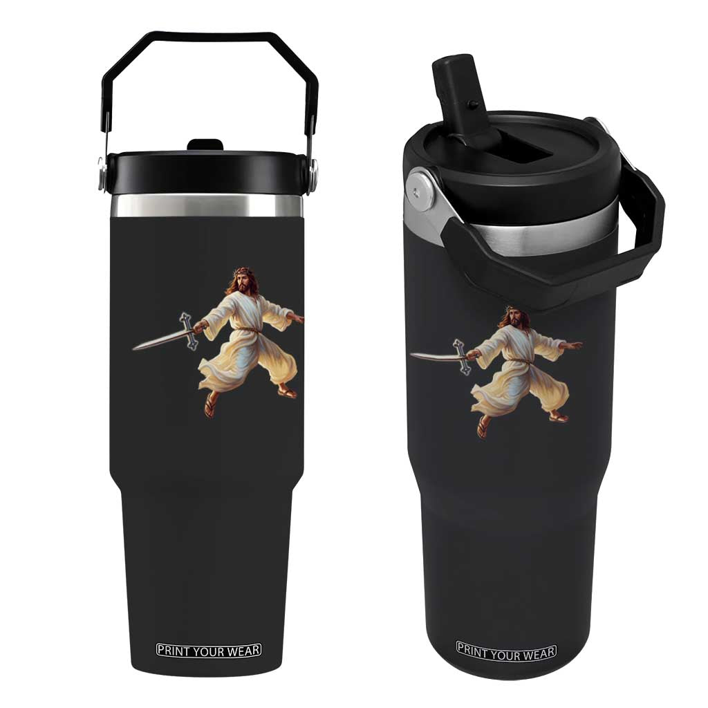Funny Fencing Jesus Flip Straw Tumbler Combat Sport Christan Lover TS14 One Size: 30 oz Black Print Your Wear