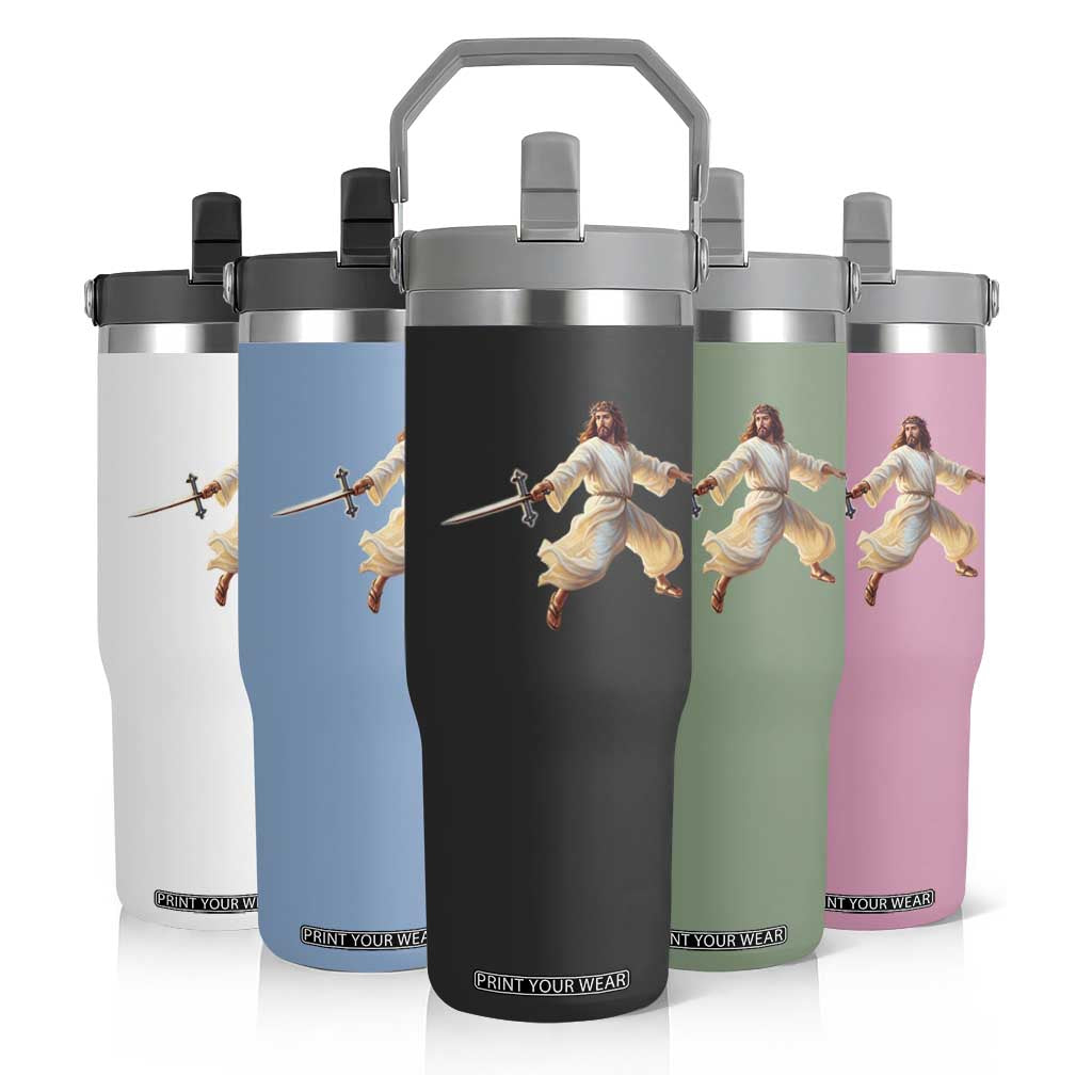 Funny Fencing Jesus Flip Straw Tumbler Combat Sport Christan Lover TS14 Print Your Wear