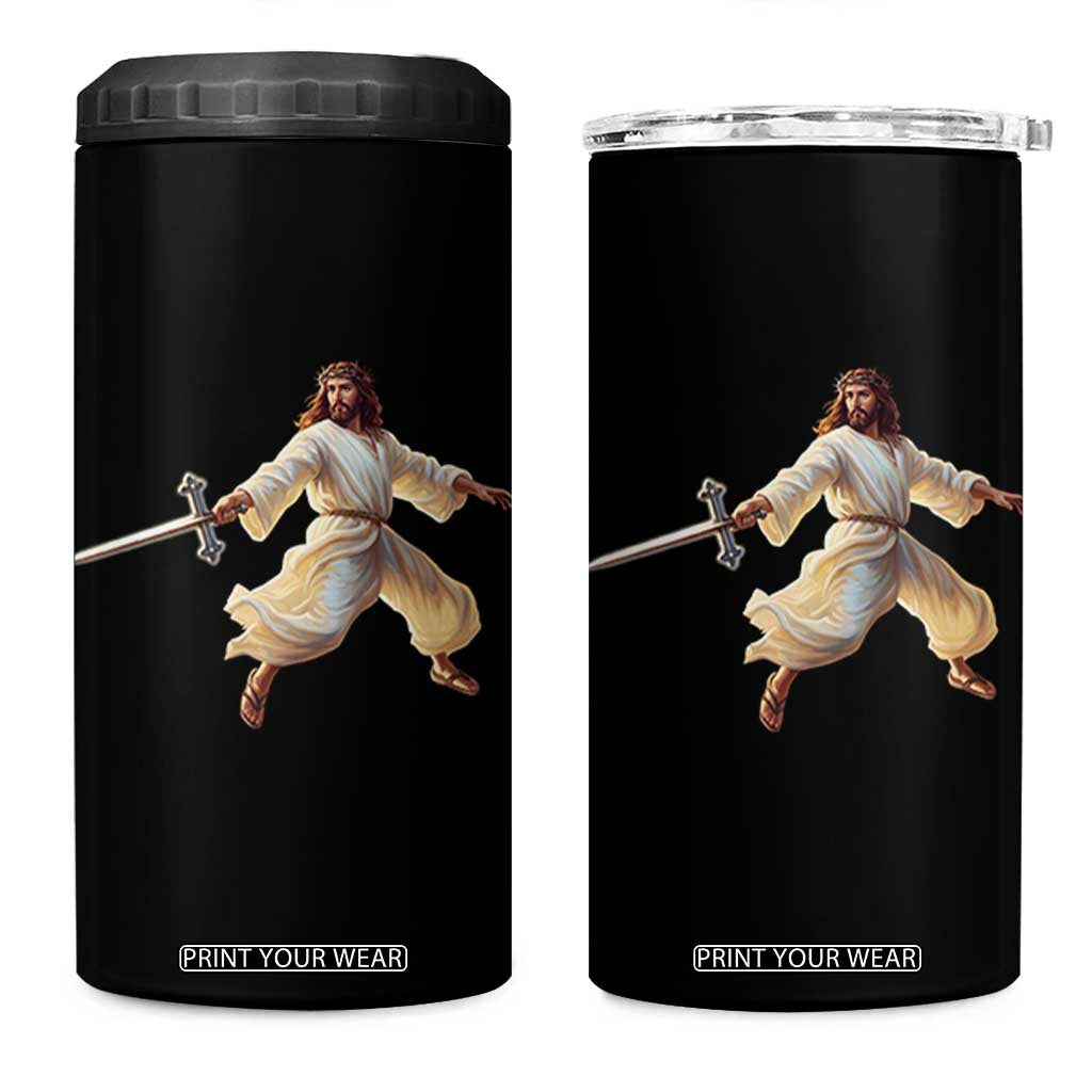 Funny Fencing Jesus 4 in 1 Can Cooler Tumbler Combat Sport Christan Lover TS14 One Size: 16 oz Black Print Your Wear