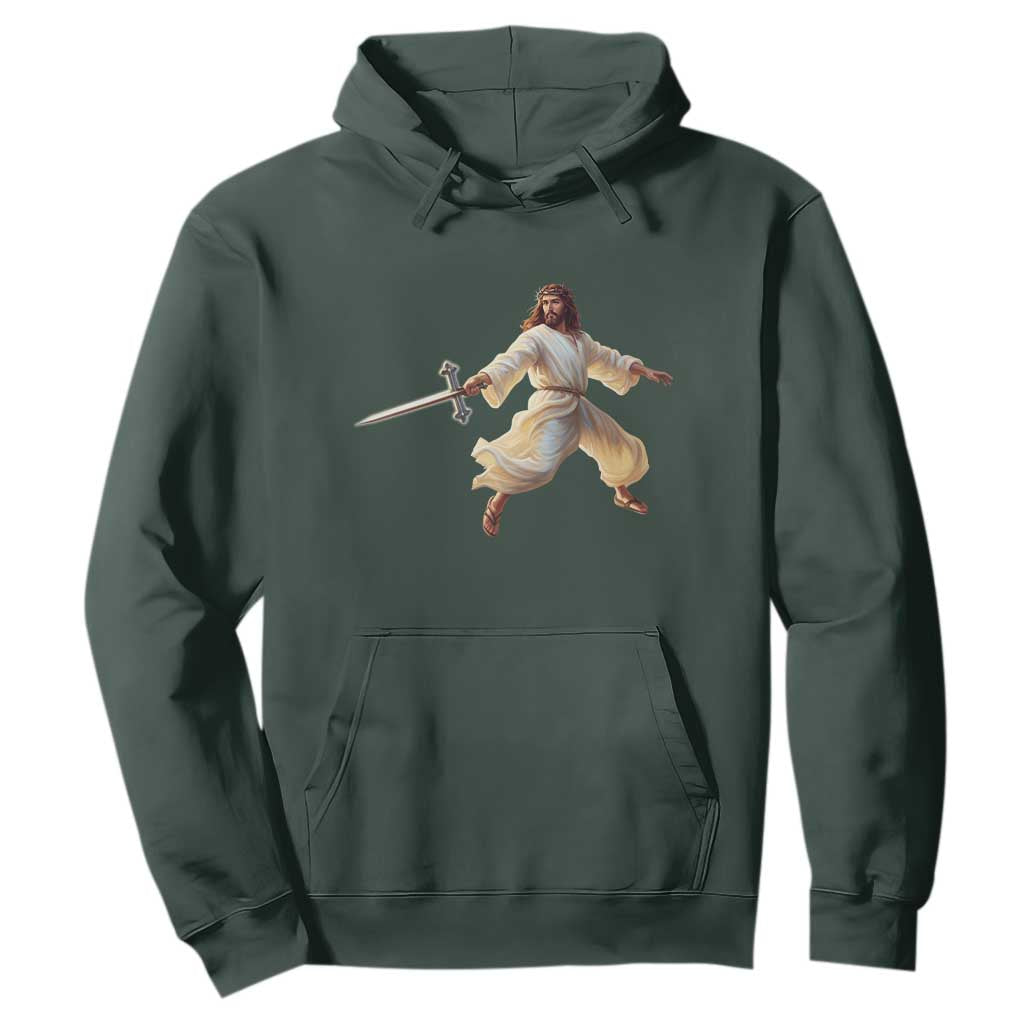 Funny Fencing Jesus Hoodie Combat Sport Christan Lover TS14 Dark Forest Green Print Your Wear