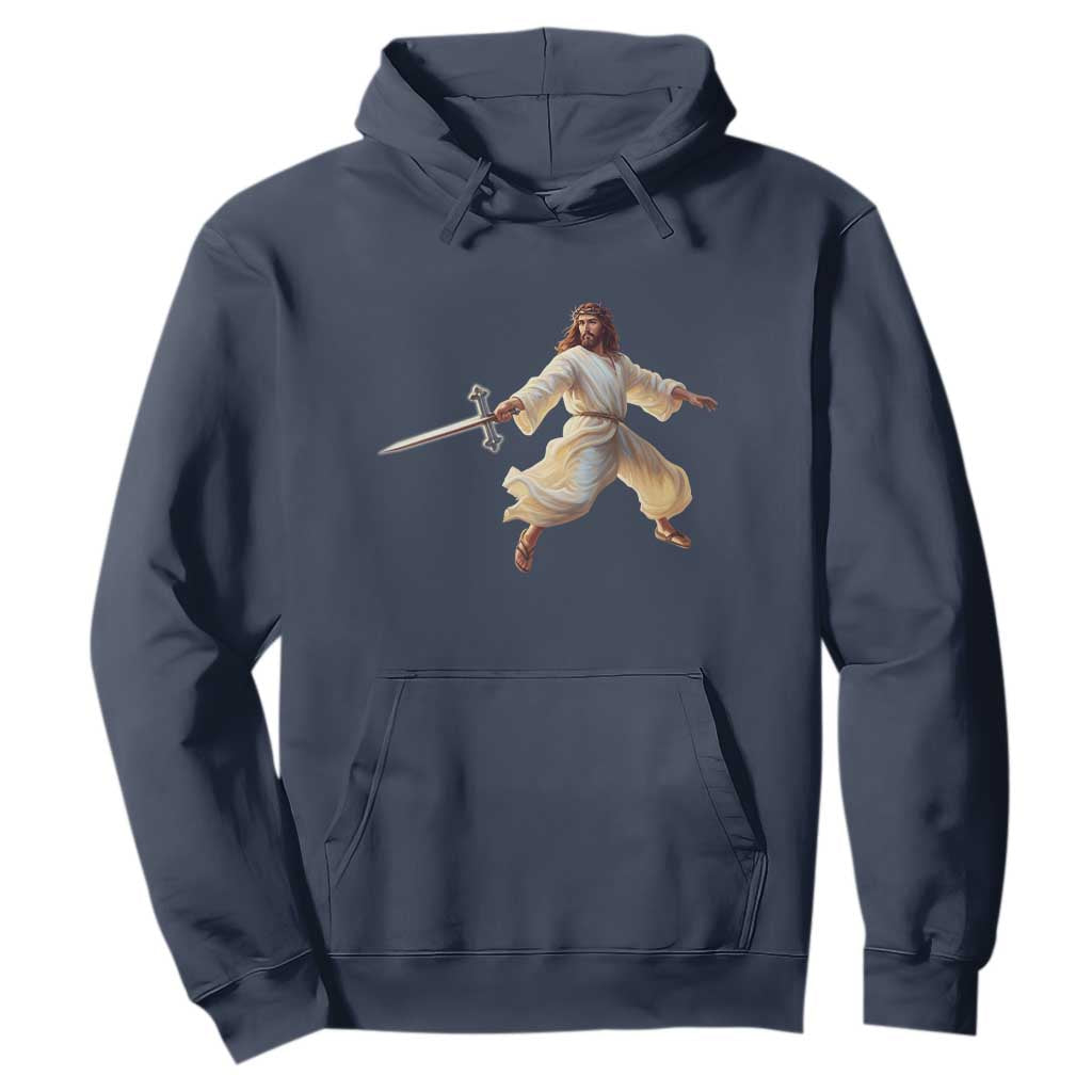 Funny Fencing Jesus Hoodie Combat Sport Christan Lover TS14 Navy Print Your Wear