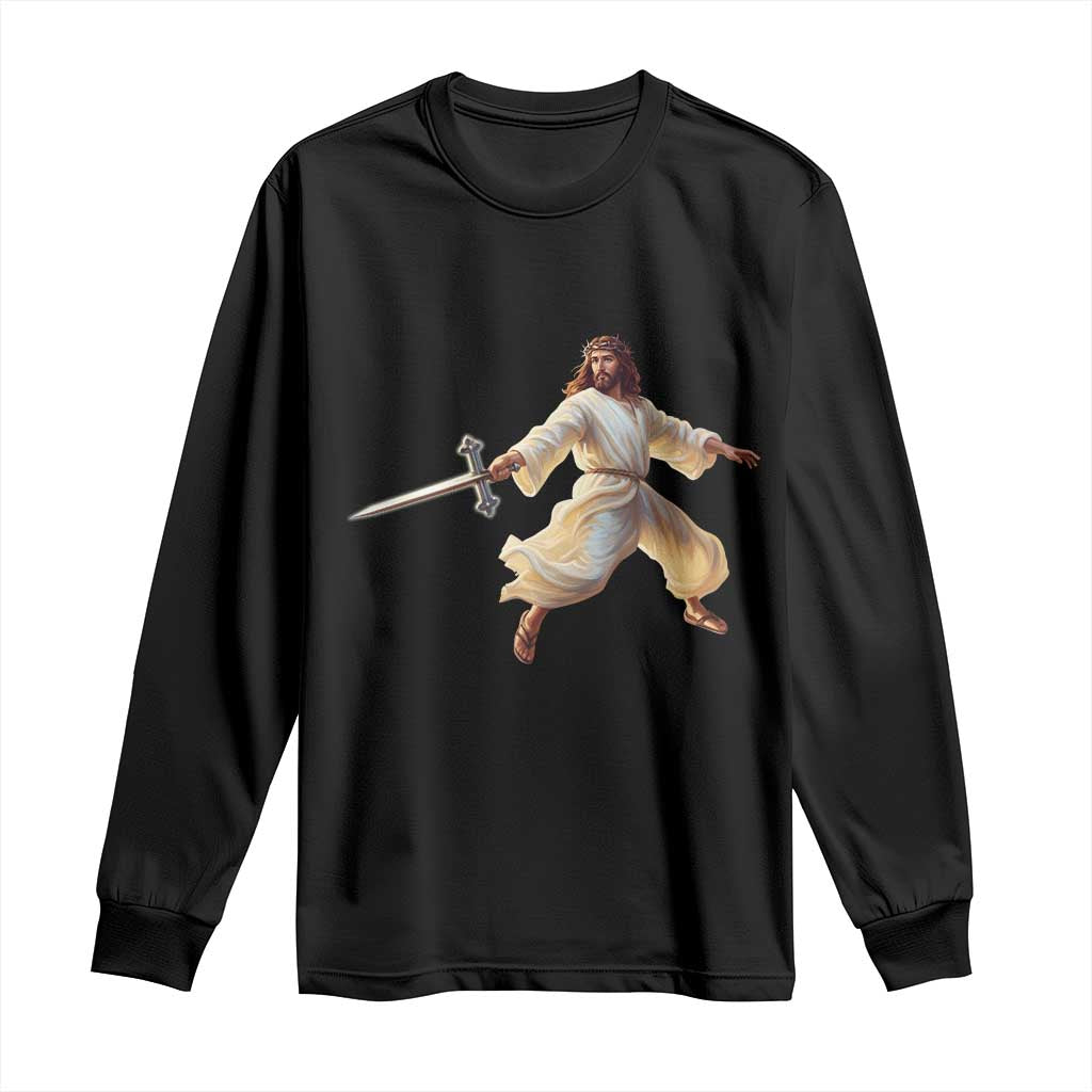 Funny Fencing Jesus Long Sleeve Shirt Combat Sport Christan Lover TS14 Black Print Your Wear