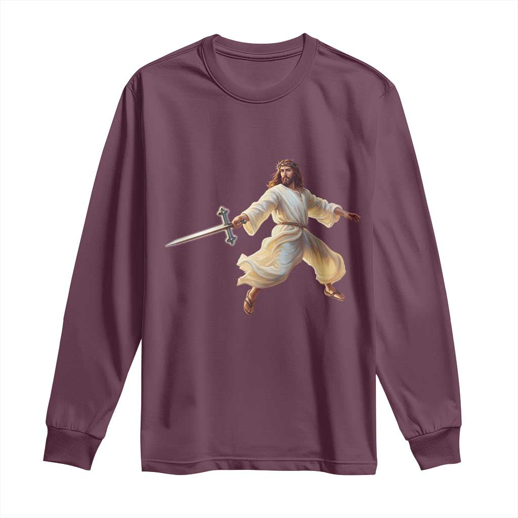 Funny Fencing Jesus Long Sleeve Shirt Combat Sport Christan Lover TS14 Maroon Print Your Wear