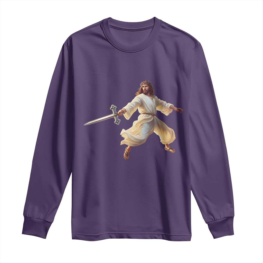 Funny Fencing Jesus Long Sleeve Shirt Combat Sport Christan Lover TS14 Purple Print Your Wear