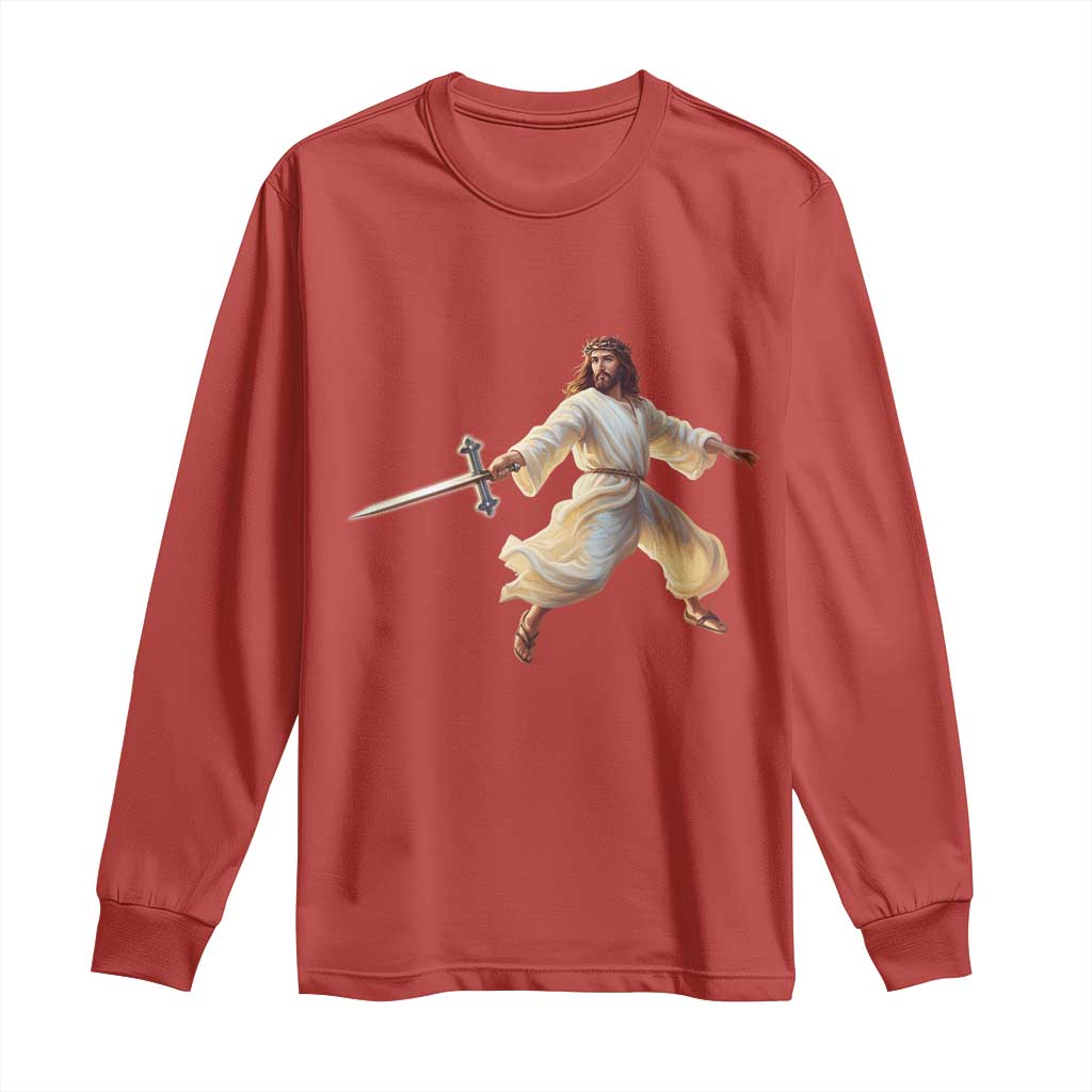 Funny Fencing Jesus Long Sleeve Shirt Combat Sport Christan Lover TS14 Red Print Your Wear