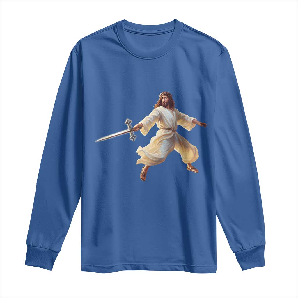 Funny Fencing Jesus Long Sleeve Shirt Combat Sport Christan Lover TS14 Royal Blue Print Your Wear