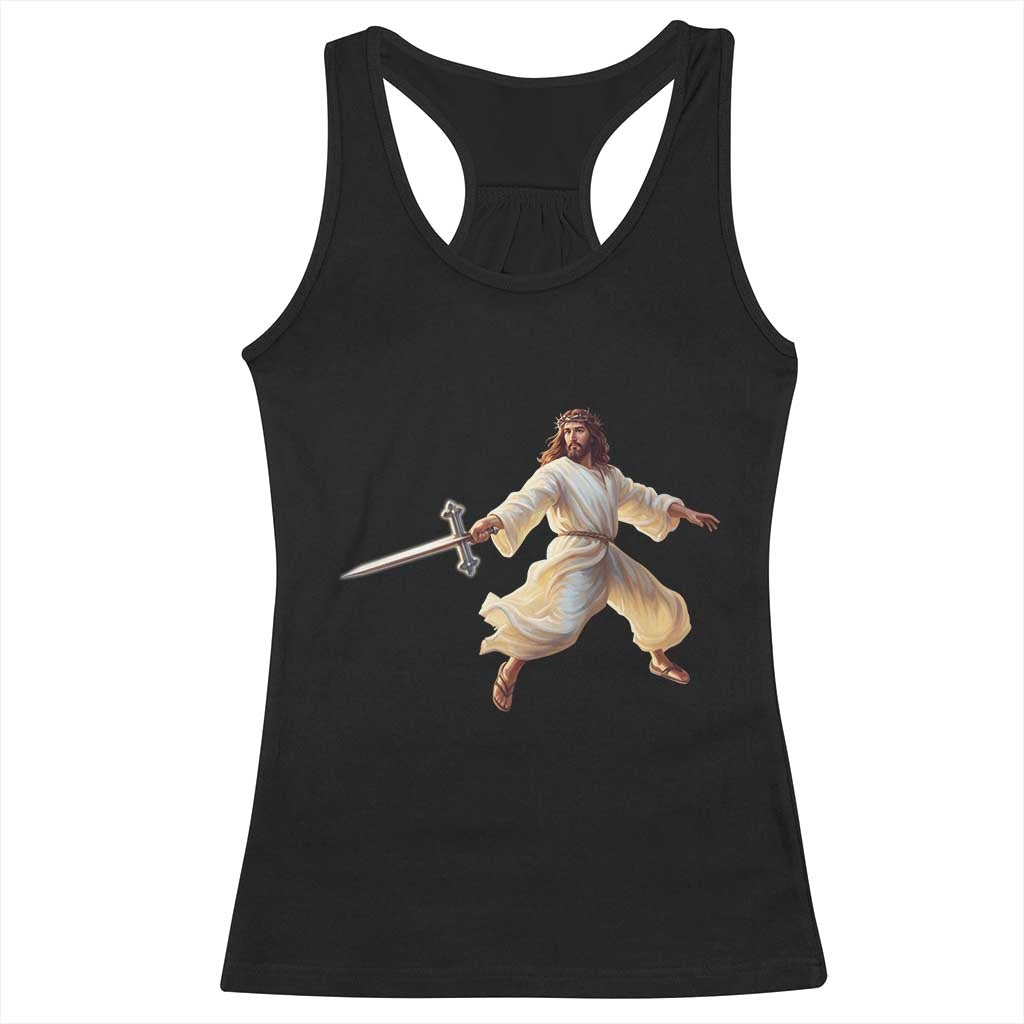 Funny Fencing Jesus Racerback Tank Top Combat Sport Christan Lover TS14 Black Print Your Wear