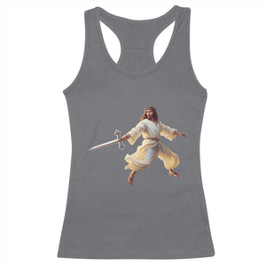 Funny Fencing Jesus Racerback Tank Top Combat Sport Christan Lover TS14 Charcoal Print Your Wear