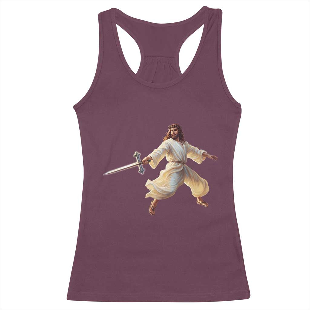 Funny Fencing Jesus Racerback Tank Top Combat Sport Christan Lover TS14 Maroon Print Your Wear
