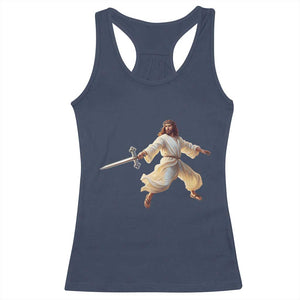 Funny Fencing Jesus Racerback Tank Top Combat Sport Christan Lover TS14 Navy Print Your Wear