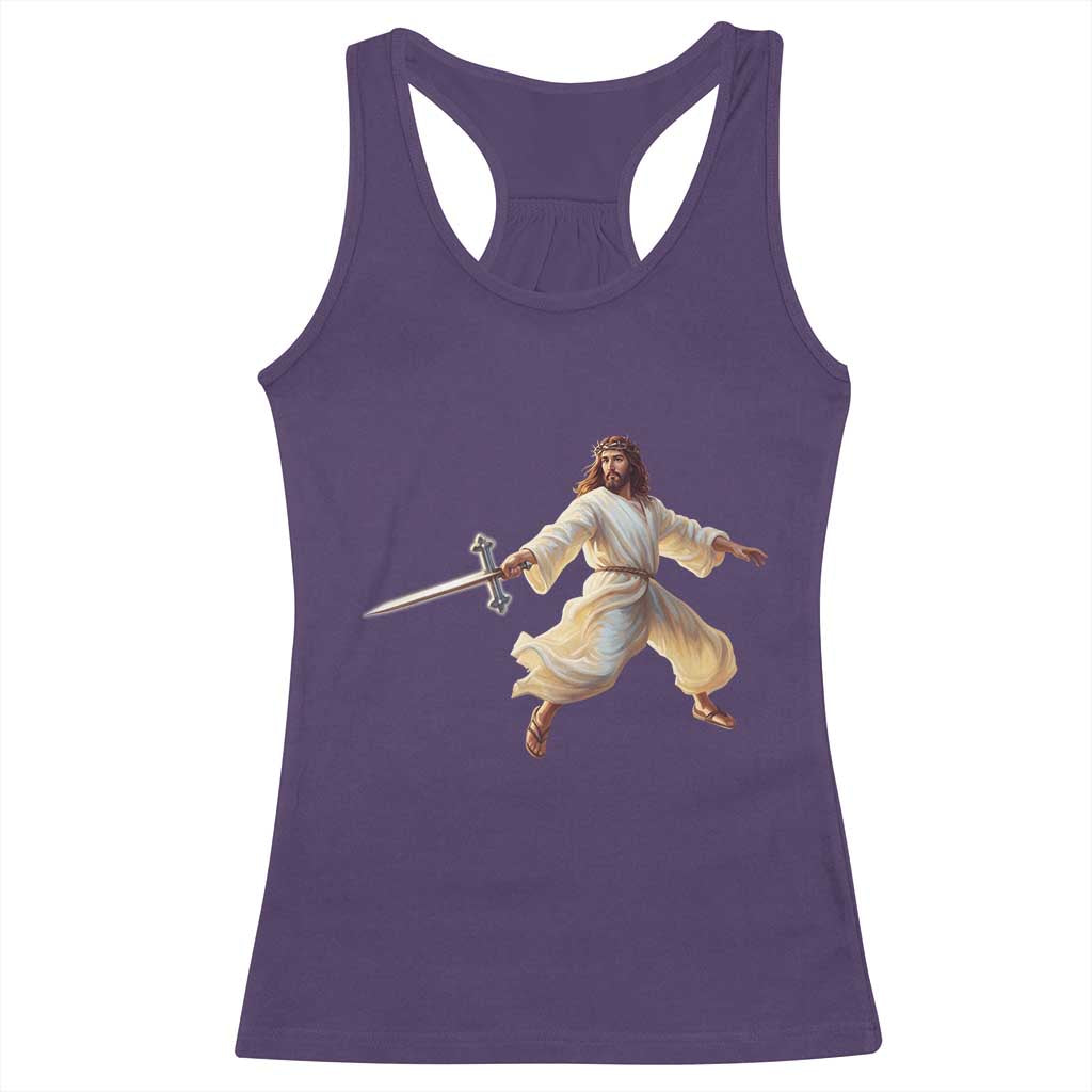 Funny Fencing Jesus Racerback Tank Top Combat Sport Christan Lover TS14 Purple Print Your Wear
