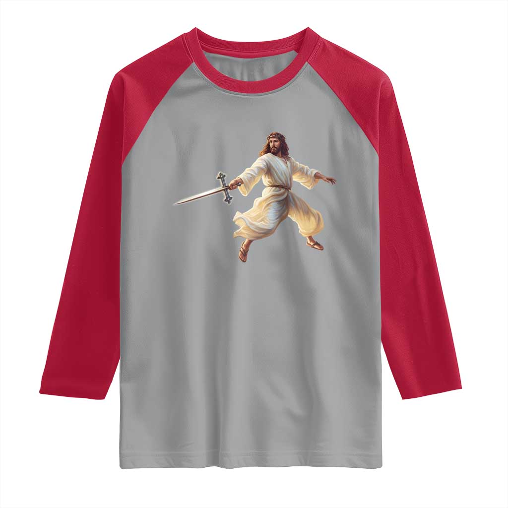 Funny Fencing Jesus Raglan Shirt Combat Sport Christan Lover TS14 Sport Gray Red Print Your Wear