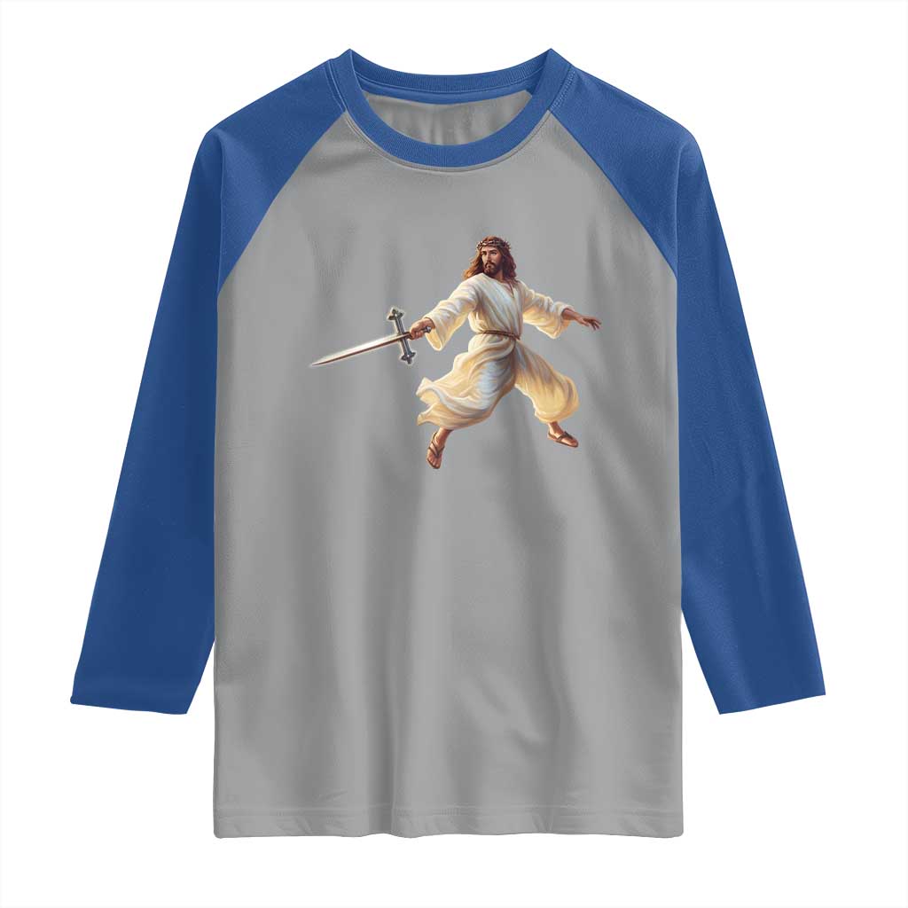 Funny Fencing Jesus Raglan Shirt Combat Sport Christan Lover TS14 Sport Gray Royal Print Your Wear