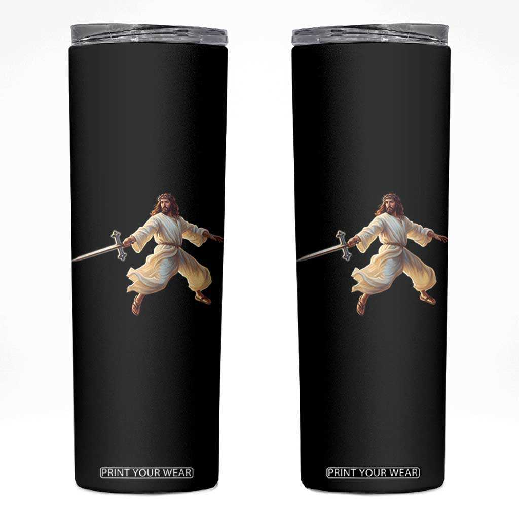 Funny Fencing Jesus Skinny Tumbler Combat Sport Christan Lover TS14 Black Print Your Wear