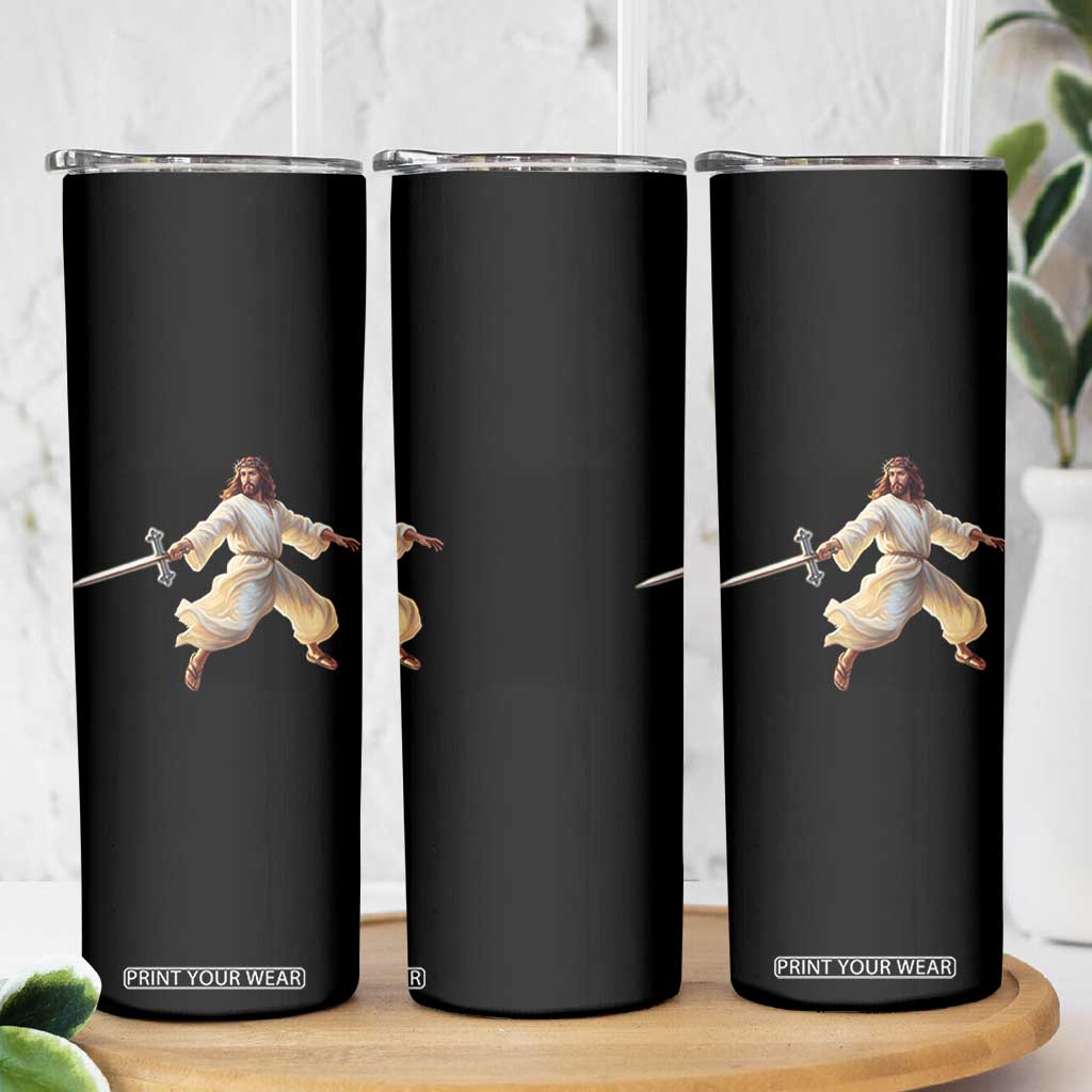 Funny Fencing Jesus Skinny Tumbler Combat Sport Christan Lover TS14 Print Your Wear