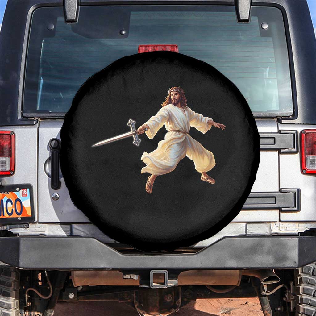Funny Fencing Jesus Spare Tire Cover Combat Sport Christan Lover TS14 No hole Black Print Your Wear