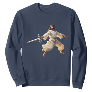 Funny Fencing Jesus Sweatshirt Combat Sport Christan Lover TS14 Navy Print Your Wear
