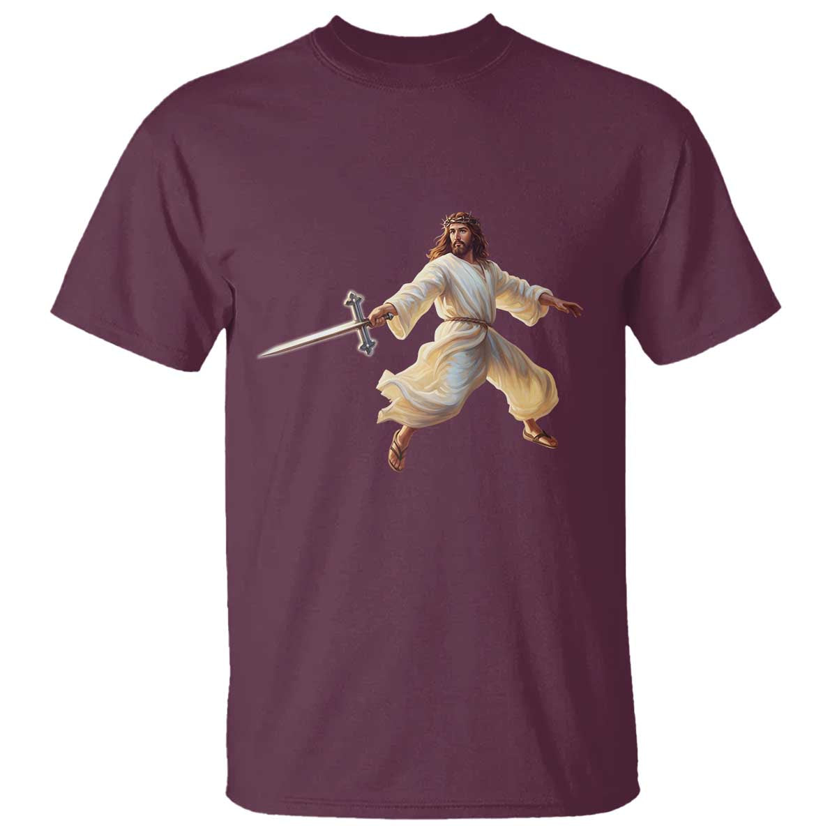 Funny Fencing Jesus T Shirt Combat Sport Christan Lover TS14 Maroon Print Your Wear