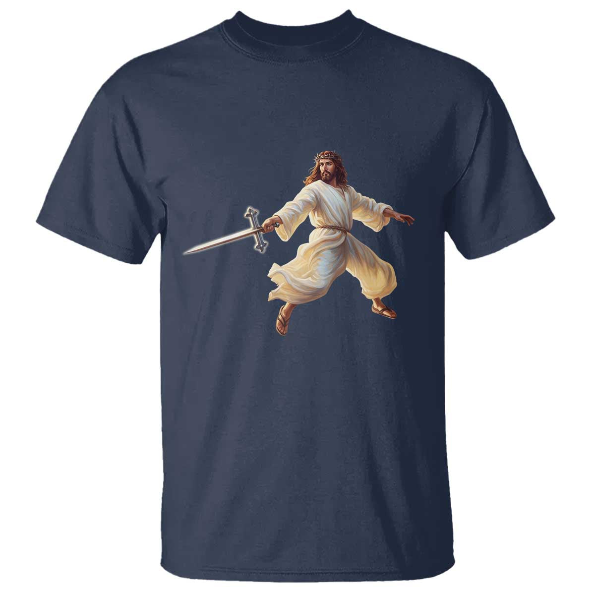Funny Fencing Jesus T Shirt Combat Sport Christan Lover TS14 Navy Print Your Wear