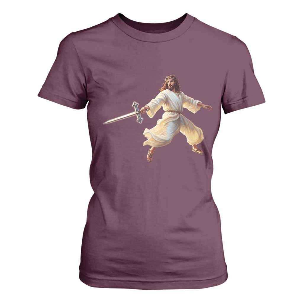 Funny Fencing Jesus T Shirt For Women Combat Sport Christan Lover TS14 Maroon Print Your Wear