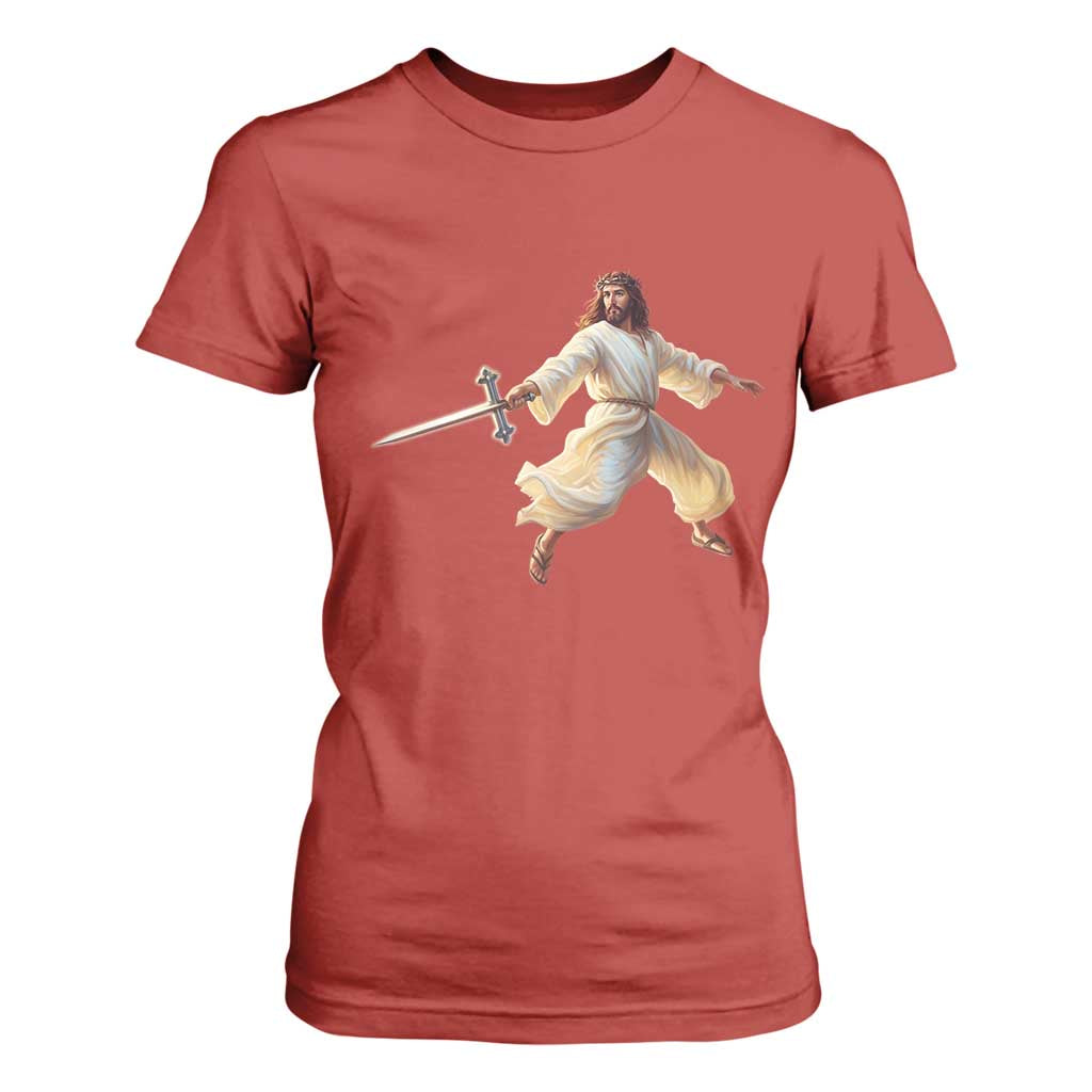 Funny Fencing Jesus T Shirt For Women Combat Sport Christan Lover TS14 Red Print Your Wear