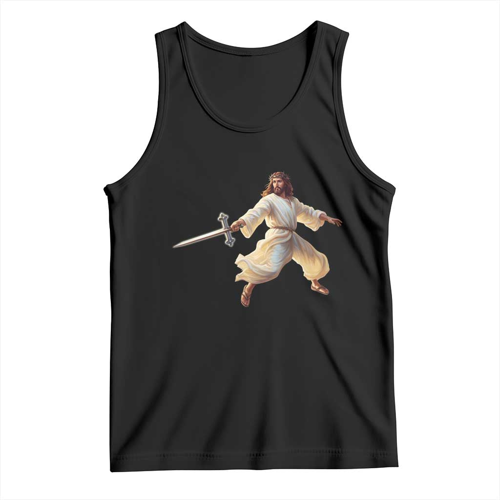 Funny Fencing Jesus Tank Top Combat Sport Christan Lover TS14 Black Print Your Wear