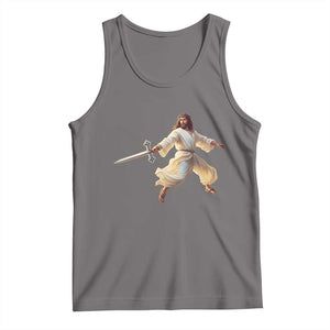 Funny Fencing Jesus Tank Top Combat Sport Christan Lover TS14 Deep Heather Print Your Wear
