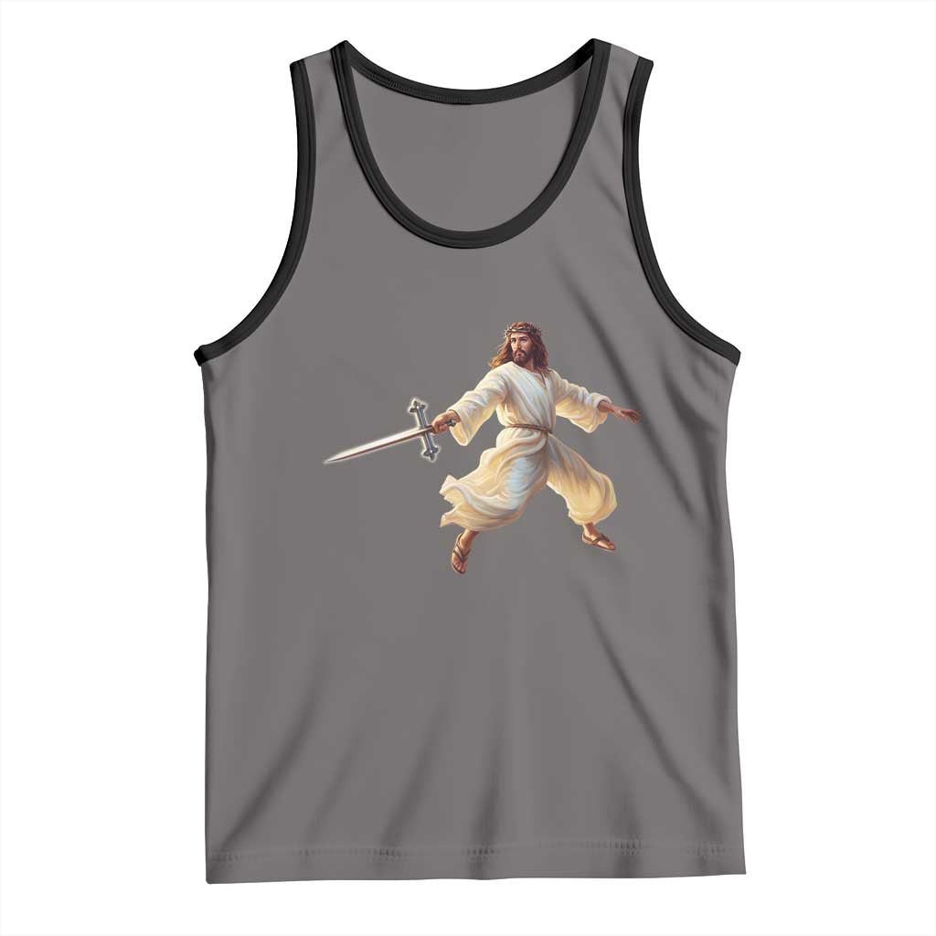 Funny Fencing Jesus Tank Top Combat Sport Christan Lover TS14 Deep Heather Black Print Your Wear
