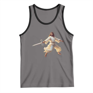 Funny Fencing Jesus Tank Top Combat Sport Christan Lover TS14 Deep Heather Black Print Your Wear