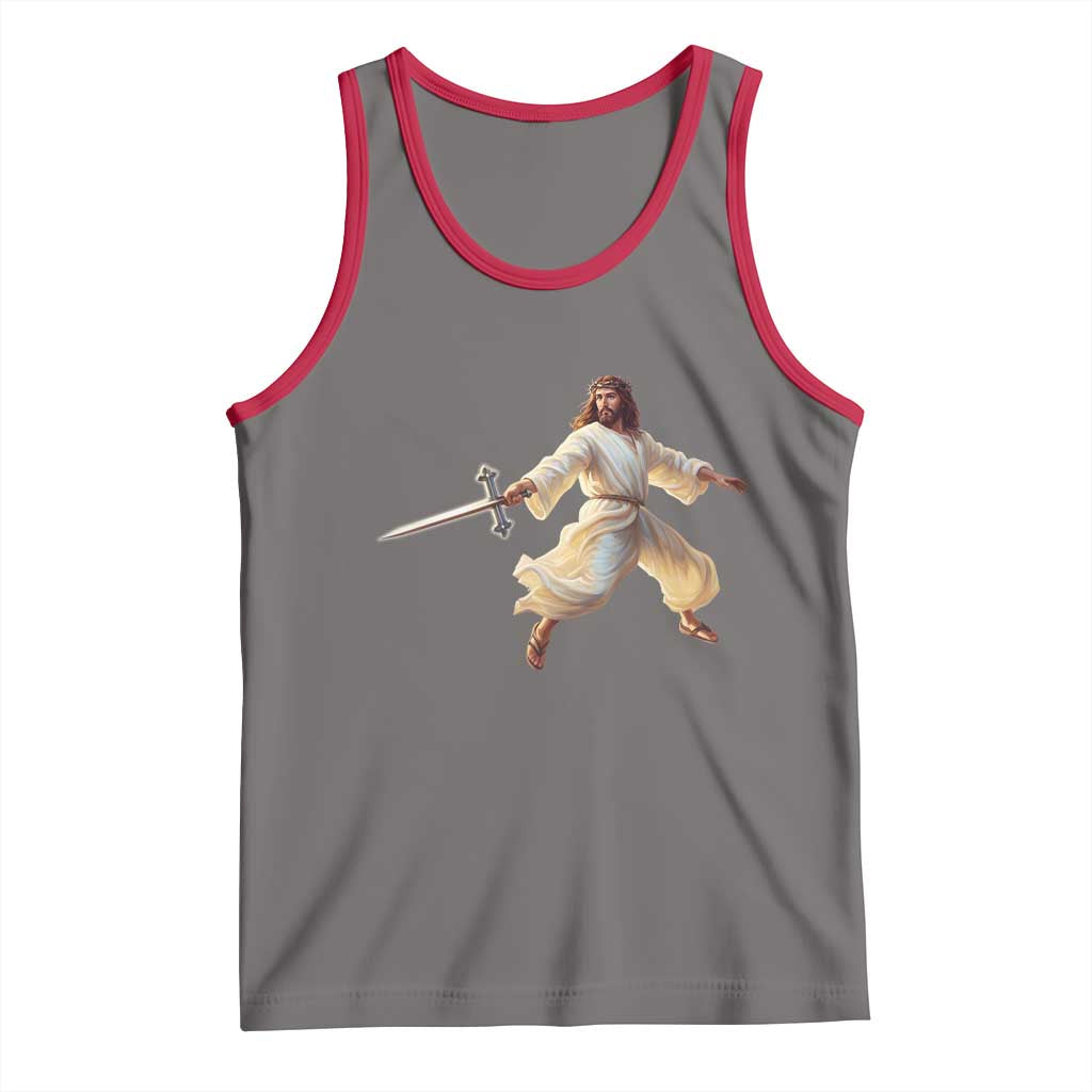 Funny Fencing Jesus Tank Top Combat Sport Christan Lover TS14 Deep Heather Red Print Your Wear