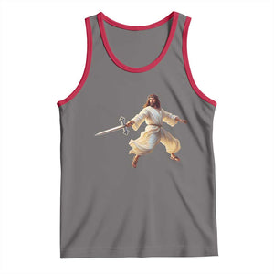 Funny Fencing Jesus Tank Top Combat Sport Christan Lover TS14 Deep Heather Red Print Your Wear