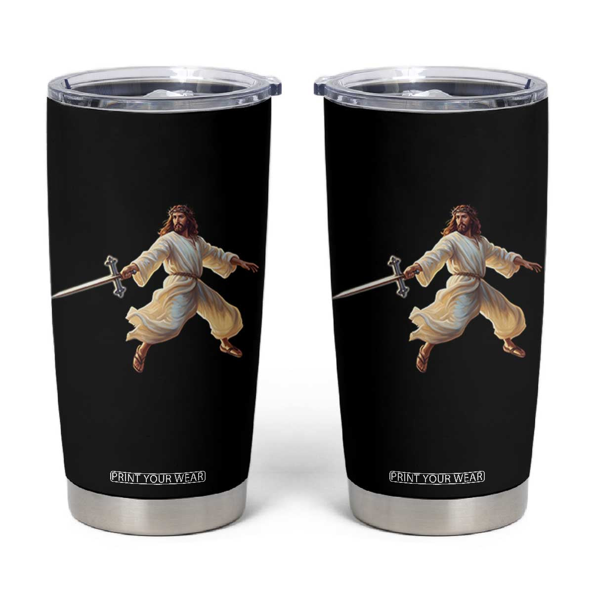 Funny Fencing Jesus Tumbler Cup Combat Sport Christan Lover TS14 Black Print Your Wear