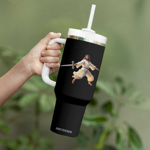 Funny Fencing Jesus Tumbler With Handle Combat Sport Christan Lover TS14 Print Your Wear