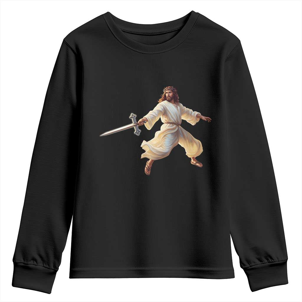 Funny Fencing Jesus Youth Sweatshirt Combat Sport Christan Lover TS14 Black Print Your Wear