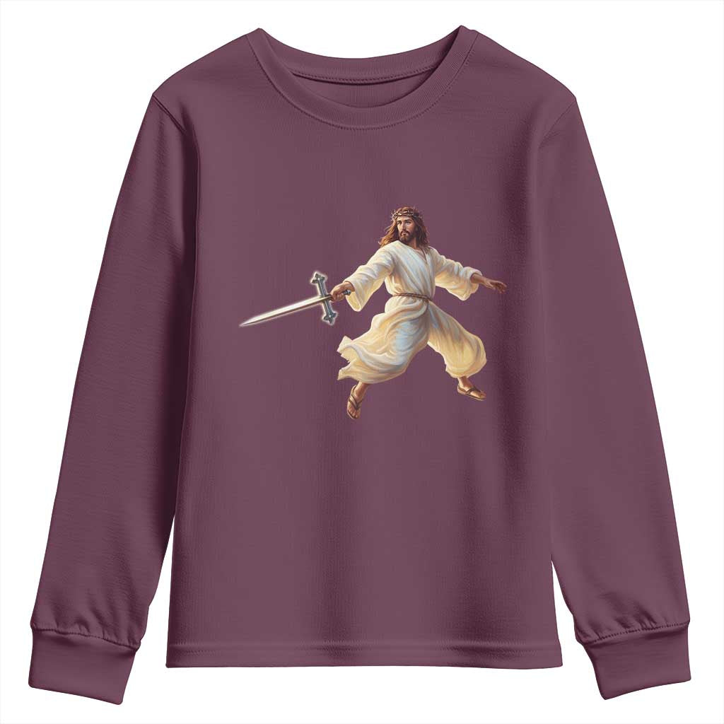 Funny Fencing Jesus Youth Sweatshirt Combat Sport Christan Lover TS14 Maroon Print Your Wear