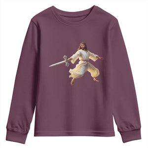 Funny Fencing Jesus Youth Sweatshirt Combat Sport Christan Lover TS14 Maroon Print Your Wear