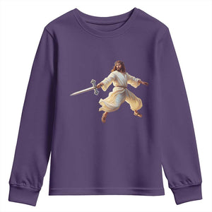 Funny Fencing Jesus Youth Sweatshirt Combat Sport Christan Lover TS14 Purple Print Your Wear