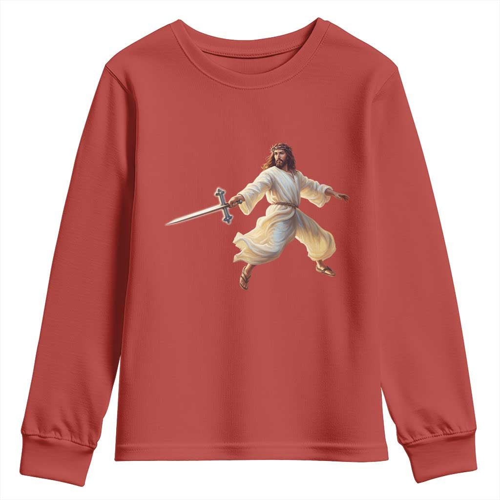 Funny Fencing Jesus Youth Sweatshirt Combat Sport Christan Lover TS14 Red Print Your Wear
