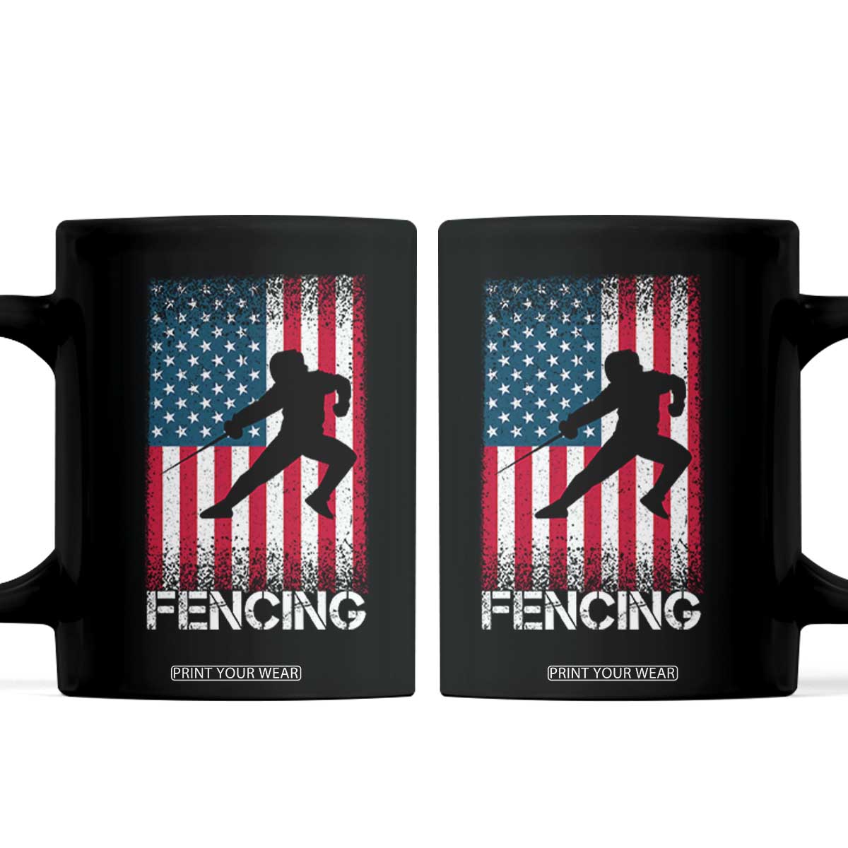 American Flag Fencing USA Patriotic Coffee Mug TS14 Black Print Your Wear
