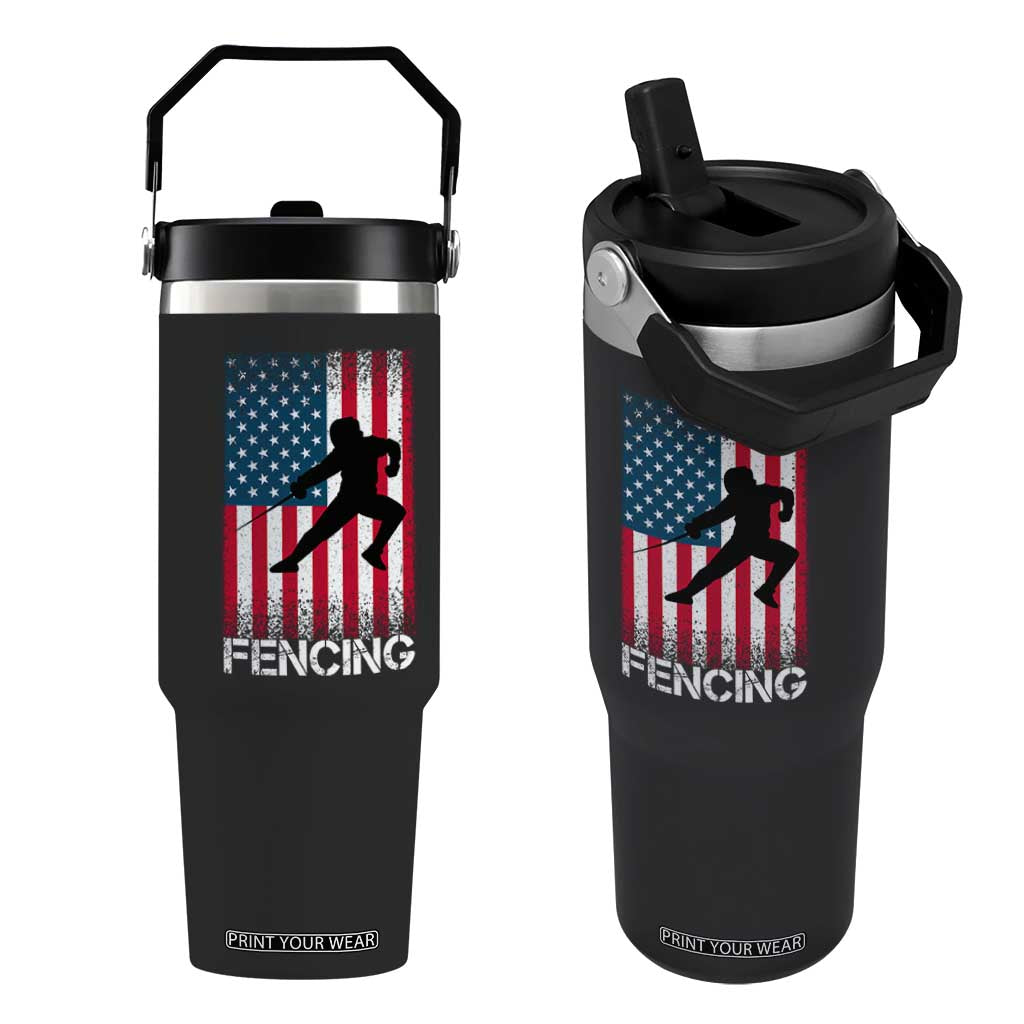 American Flag Fencing USA Patriotic Flip Straw Tumbler TS14 One Size: 30 oz Black Print Your Wear