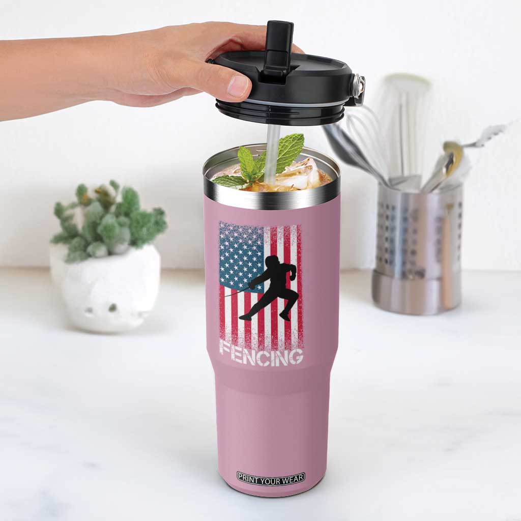 American Flag Fencing USA Patriotic Flip Straw Tumbler TS14 One Size: 30 oz Light Pink Print Your Wear
