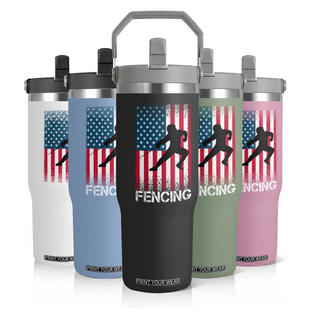 American Flag Fencing USA Patriotic Flip Straw Tumbler TS14 Print Your Wear