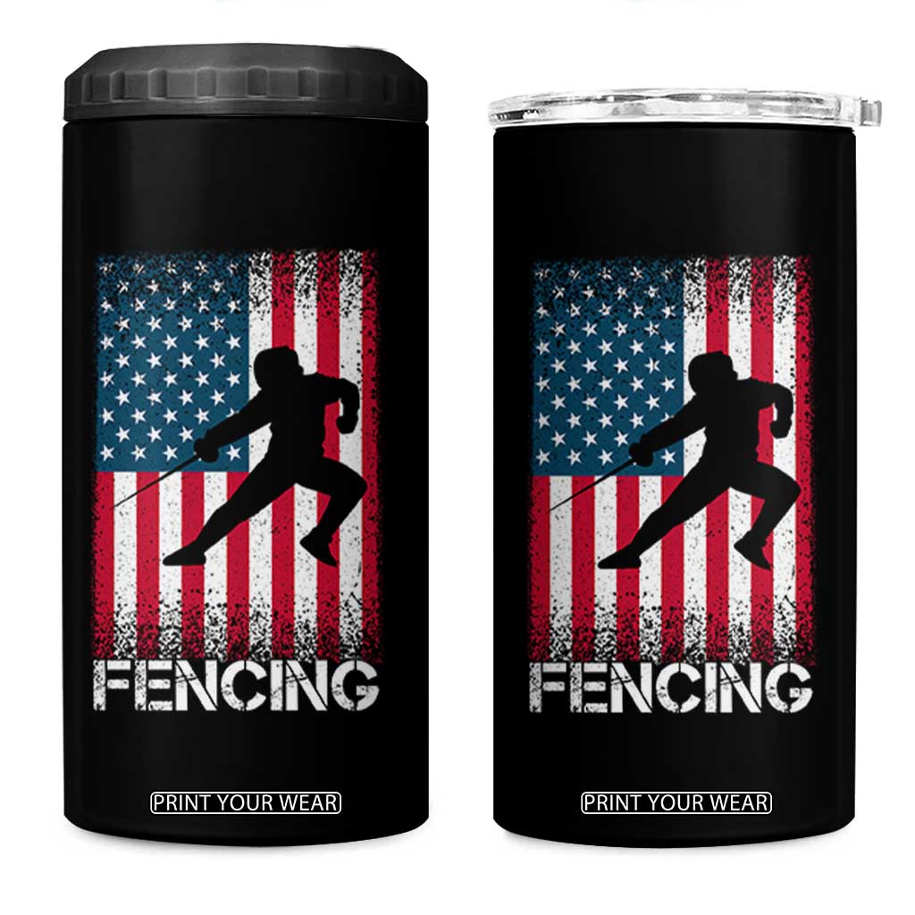 American Flag Fencing USA Patriotic 4 in 1 Can Cooler Tumbler TS14 One Size: 16 oz Black Print Your Wear