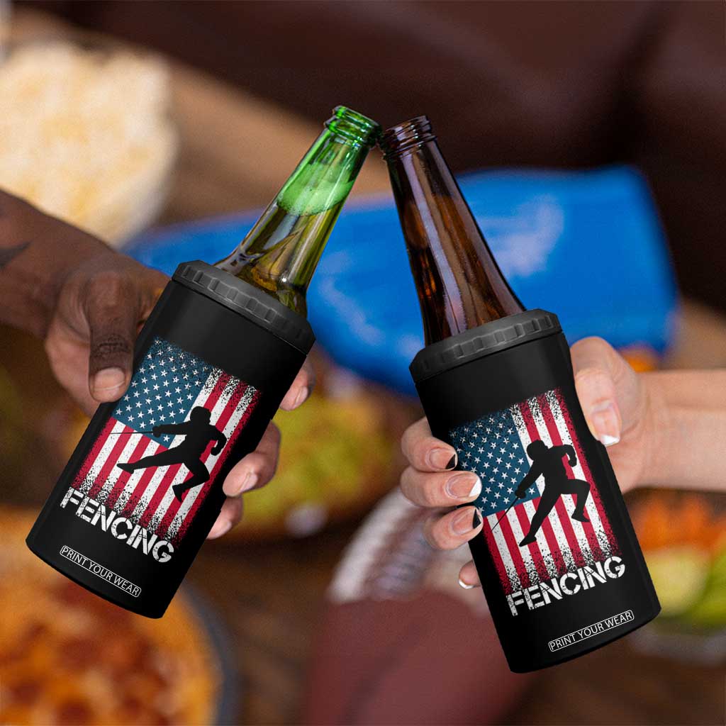 American Flag Fencing USA Patriotic 4 in 1 Can Cooler Tumbler TS14 Print Your Wear