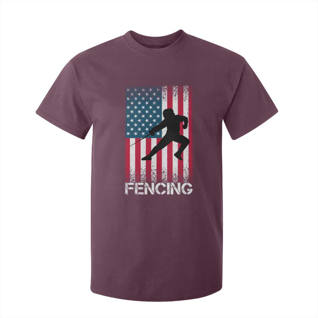 American Flag Fencing USA Patriotic T Shirt For Kid TS14 Maroon Print Your Wear