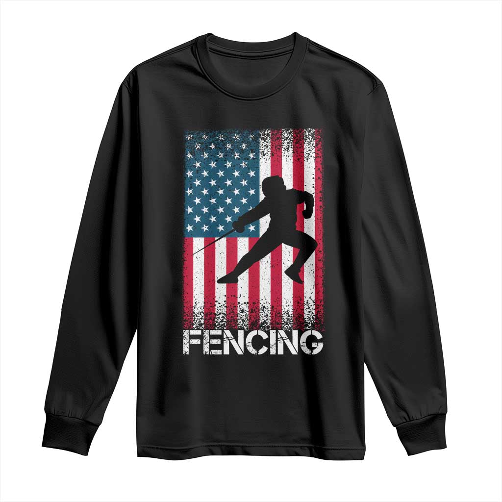 American Flag Fencing USA Patriotic Long Sleeve Shirt TS14 Black Print Your Wear